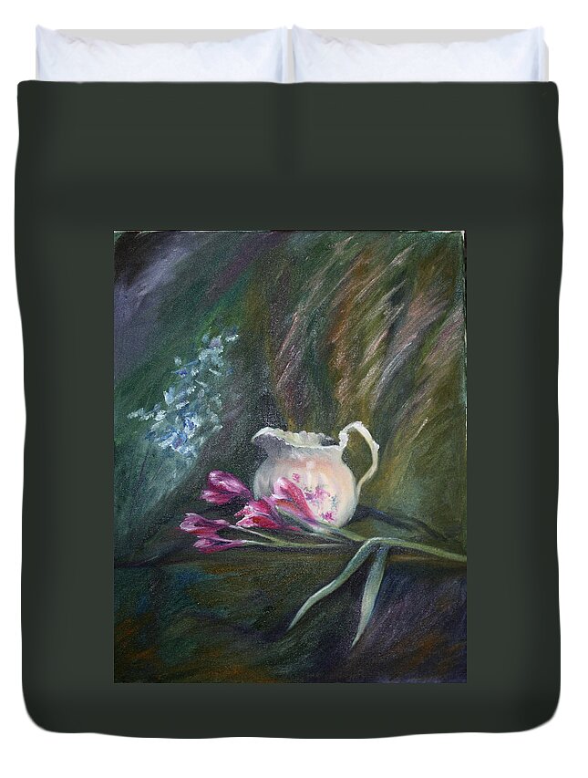 Floral Duvet Cover featuring the painting Inside or Outside by Mary Beglau Wykes