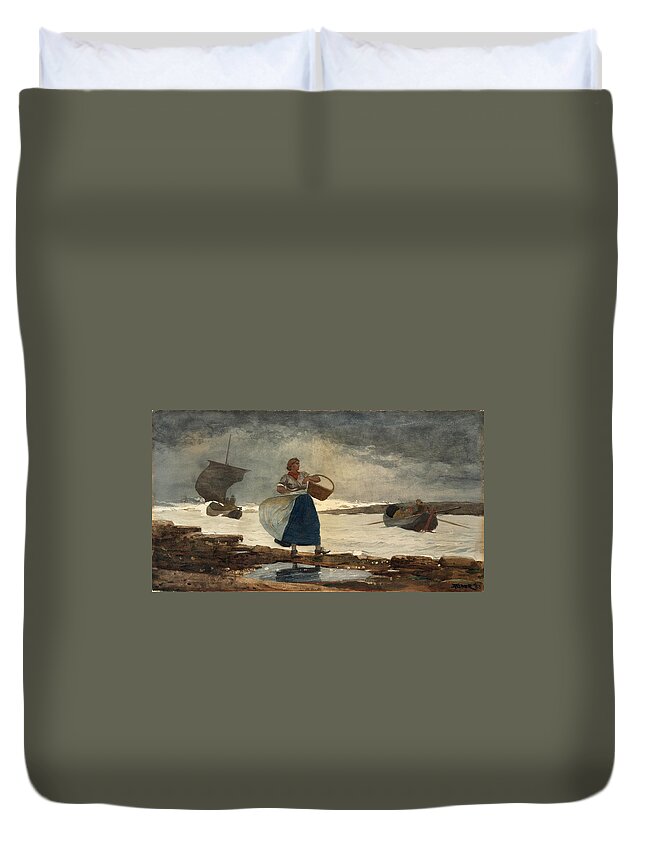 Winslow Homer Duvet Cover featuring the drawing Inside the Bar by Winslow Homer