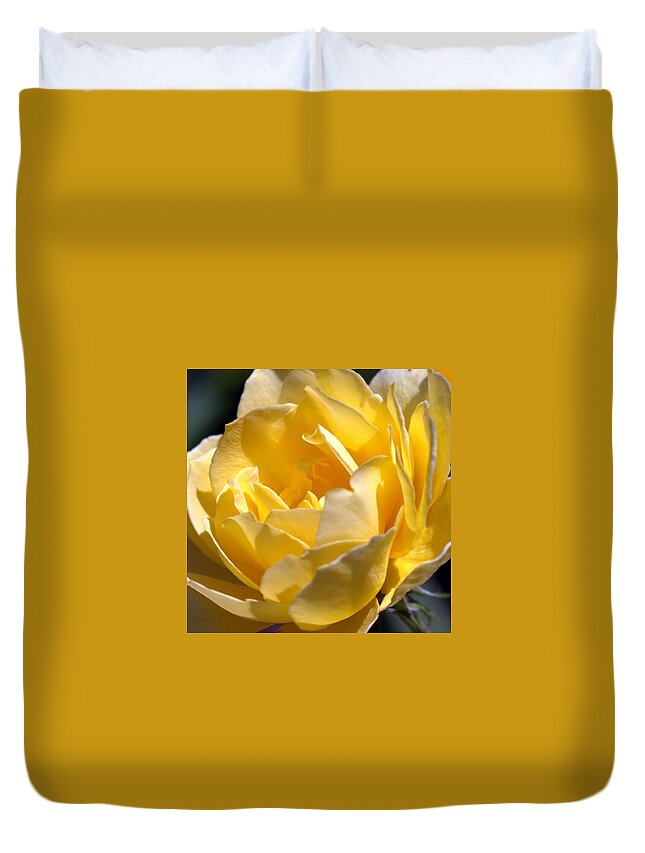 Rose Duvet Cover featuring the photograph Inside the Yellow Rose by Farol Tomson