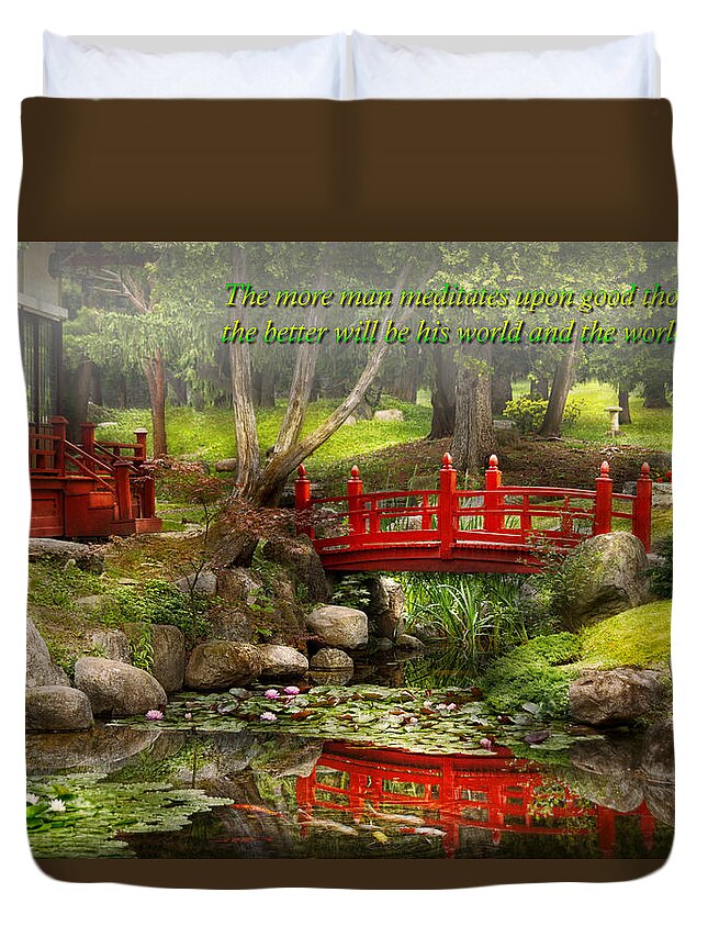 Teahouse Duvet Cover featuring the photograph Inspiration - Japanese Garden - Meditation by Mike Savad