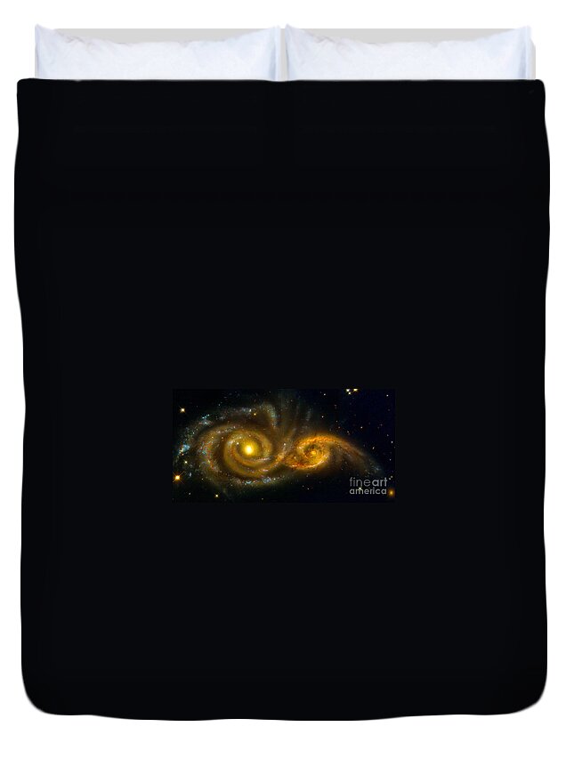 Interacting Duvet Cover featuring the photograph Interacting Spiral Galaxies NGC 2207 and IC 2163 by Nicholas Burningham
