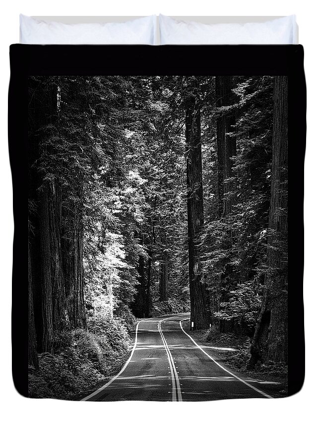 Black And White Duvet Cover featuring the photograph Into the Redwoods by Mark David Gerson