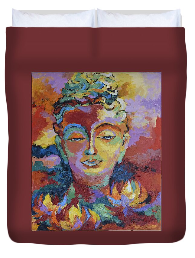 Buddha Duvet Cover featuring the painting Introspection by Jyotika Shroff