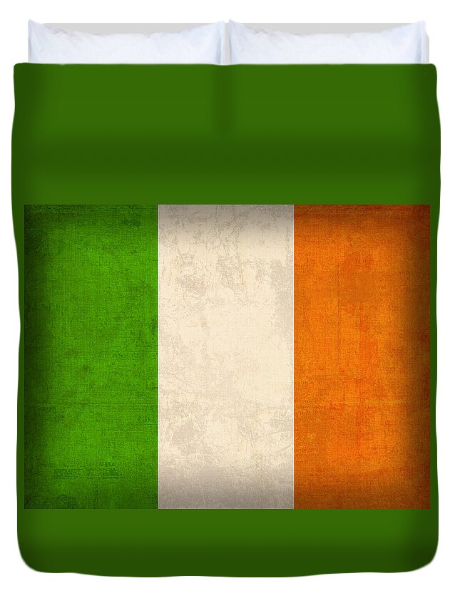 Ireland Flag Vintage Distressed Finish Dublin Irish Green Europe Luck Duvet Cover featuring the mixed media Ireland Flag Vintage Distressed Finish by Design Turnpike
