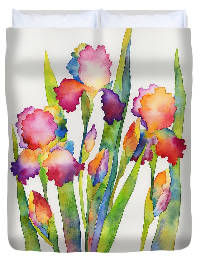Iris Duvet Cover featuring the painting Iris Elegance by Hailey E Herrera