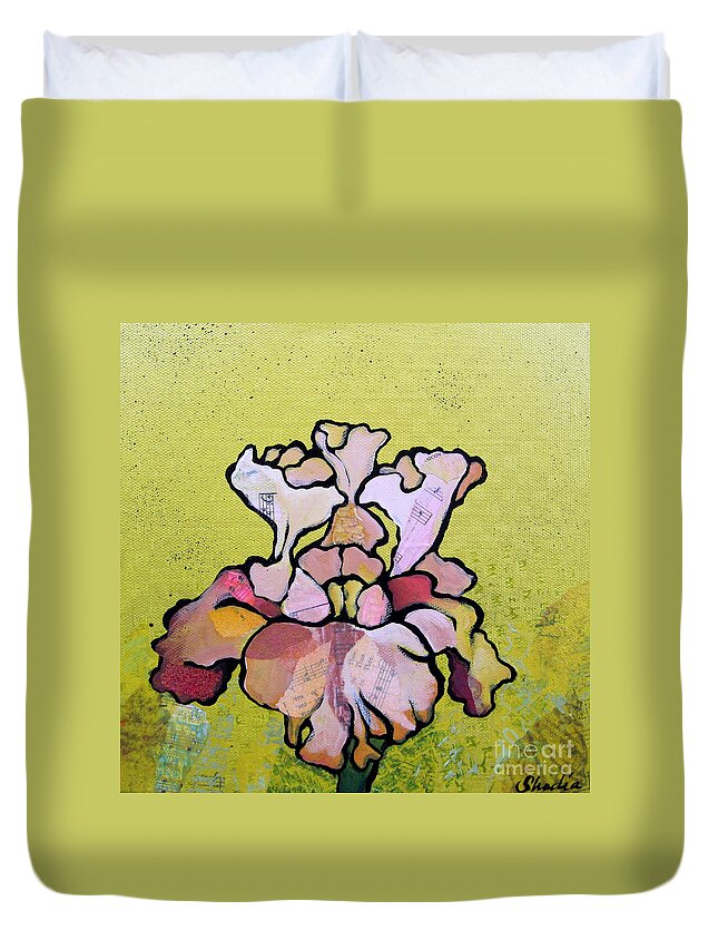 Flower Duvet Cover featuring the painting Iris IV by Shadia Derbyshire