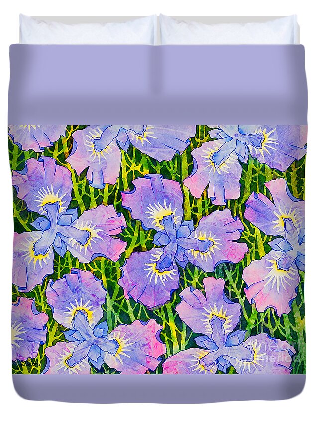 Iris Patterns Duvet Cover featuring the painting Iris Patterns by Teresa Ascone