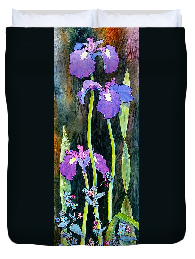 Iris Tall & Slim Duvet Cover featuring the painting Iris Tall and Slim by Teresa Ascone