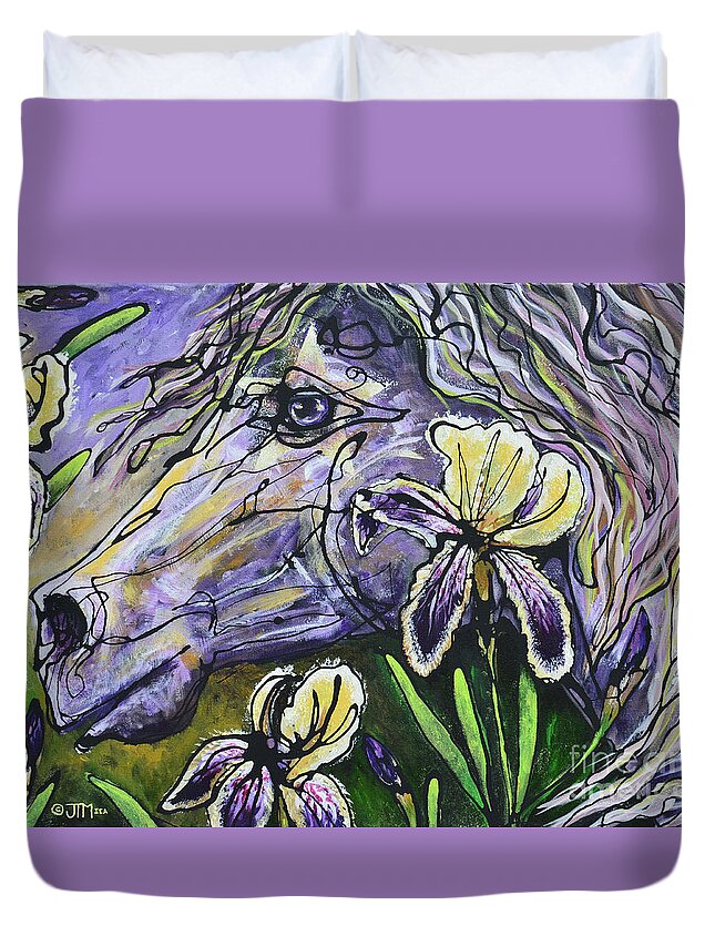 Iris Duvet Cover featuring the painting Iris Upon a Star by Jonelle T McCoy