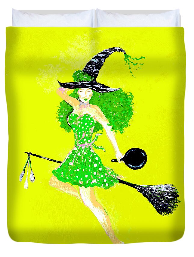 Digital Duvet Cover featuring the painting Irish Kitchen Witch by Alys Caviness-Gober