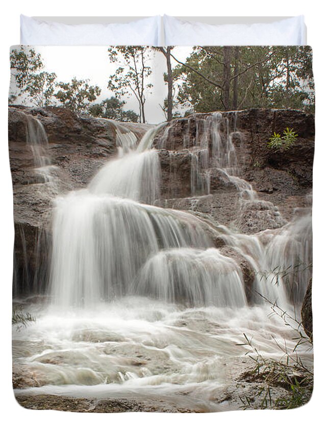 Waterfalls Duvet Cover featuring the photograph Ironstone Gully Falls 1 by Robert Caddy