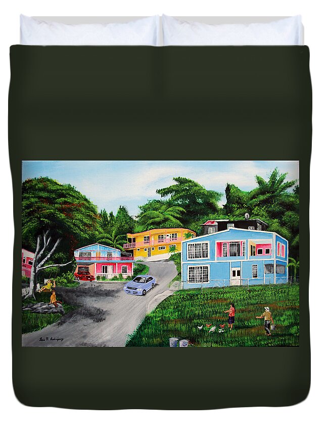 Loma Duvet Cover featuring the painting Island Hillside Living by Luis F Rodriguez