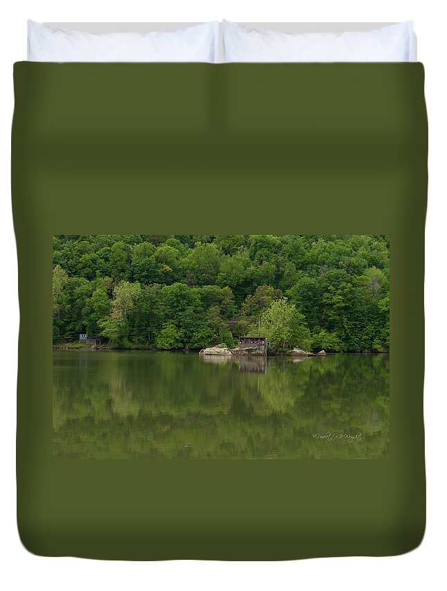 Feature Art Duvet Cover featuring the photograph Island House on New River - West Virginia by Paulette B Wright