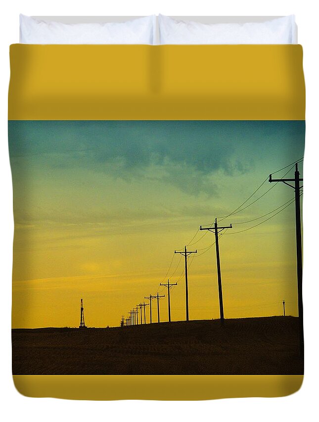 Oil Rigs Duvet Cover featuring the photograph Isolated in North Dakota by Jeff Swan