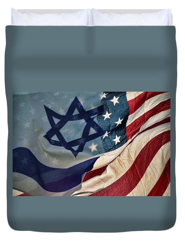 Stars And Stripes Duvet Cover featuring the photograph Israeli American Flags by Ken Smith