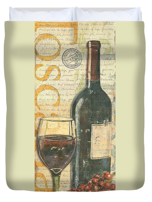 Wine Duvet Cover featuring the painting Italian Wine and Grapes by Debbie DeWitt