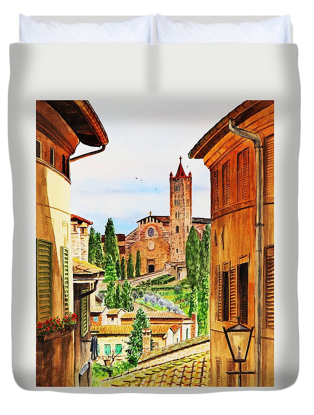 Siena Italy Duvet Cover featuring the painting Italy Siena by Irina Sztukowski