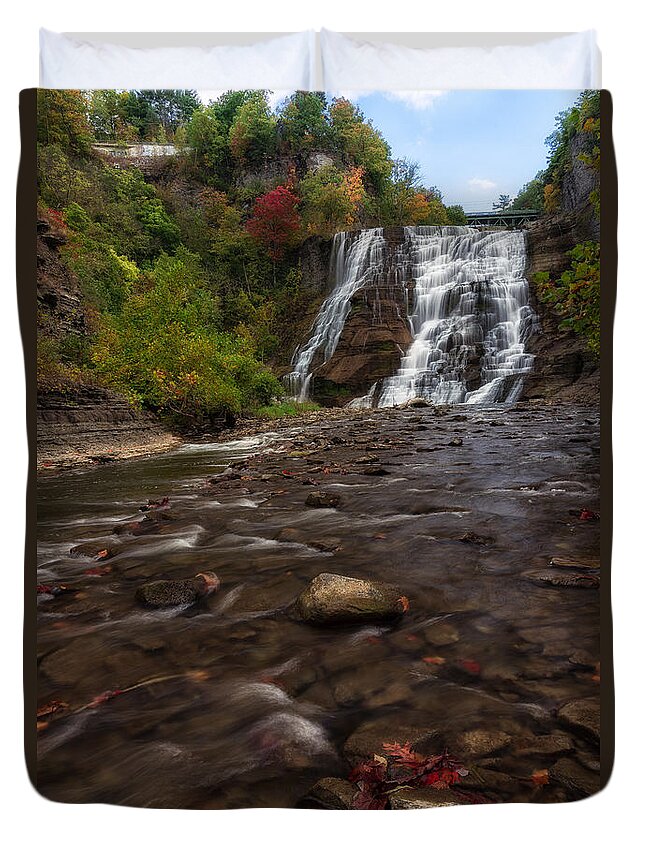 Ithaca Falls Duvet Cover featuring the photograph Ithaca Falls 2 by Mark Papke