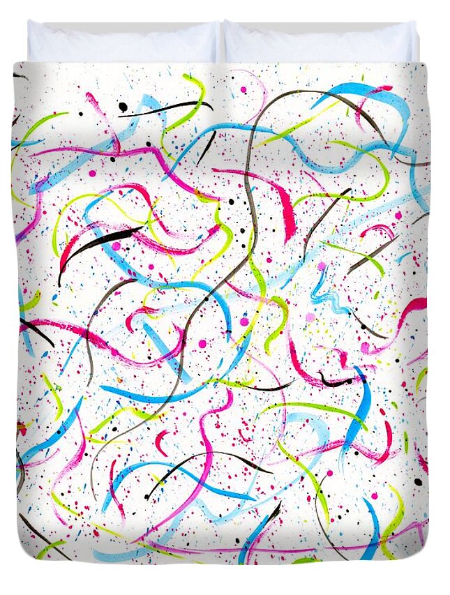 Abstract Duvet Cover featuring the painting Its A Party by Myrtle Joy