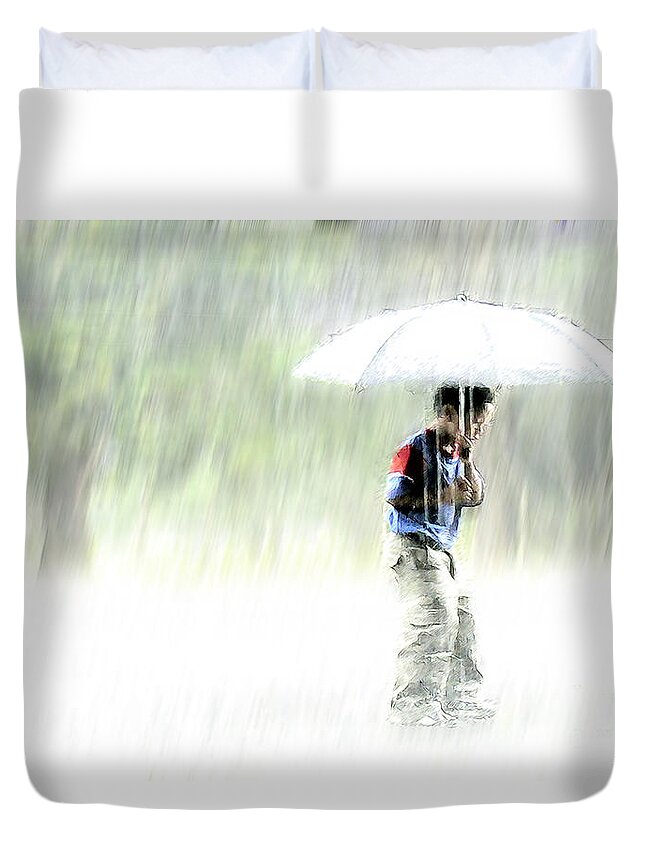 Children Duvet Cover featuring the photograph It's Raining Outside by Heiko Koehrer-Wagner