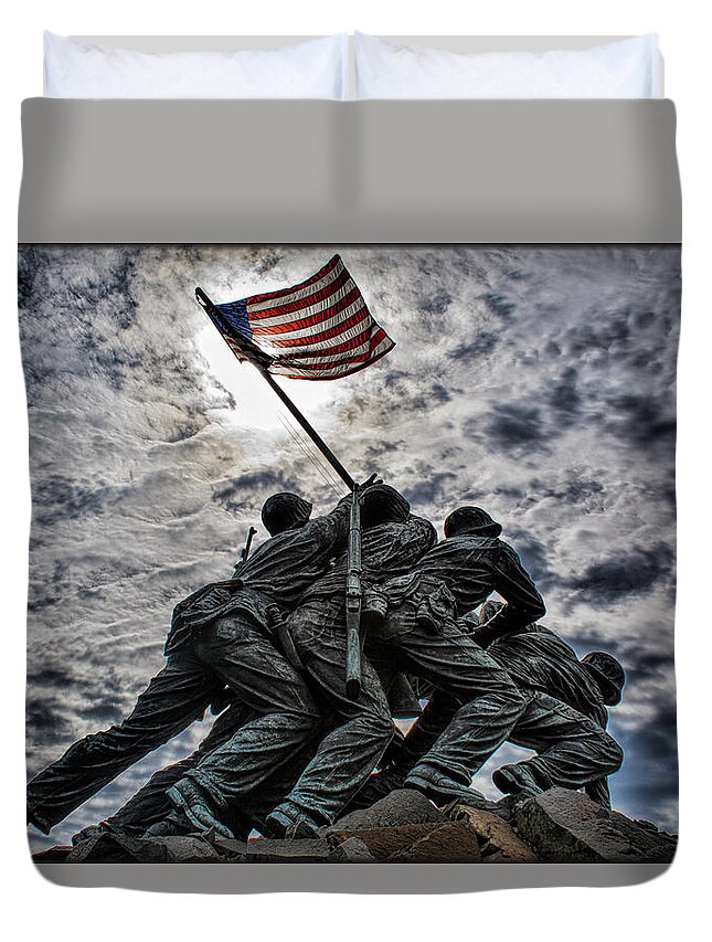 Flag Duvet Cover featuring the photograph Iwo Jima by Erika Fawcett