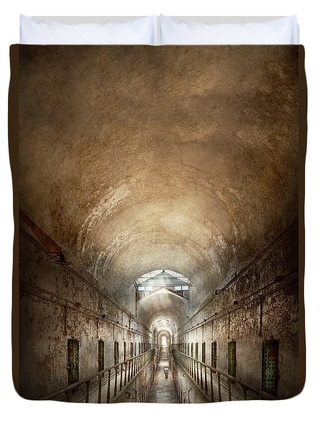 Jail Duvet Cover featuring the photograph Jail - Eastern State Penitentiary - End of a journey by Mike Savad