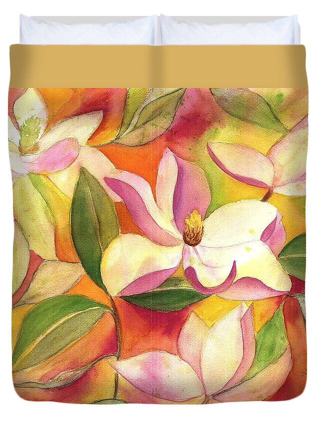Japanese Magnolia Duvet Cover featuring the painting Japanese Magnolia by Kelly Perez