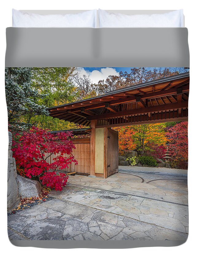 Japanese Gardens Duvet Cover featuring the photograph Japanese Main Gate by Sebastian Musial