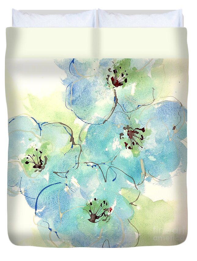 Original Watercolors Duvet Cover featuring the painting Japanese Quince 2 by Chris Paschke