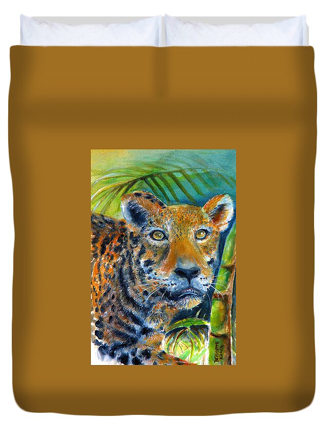 Jaquar Duvet Cover featuring the painting Jaquar On The Prowl by Bernadette Krupa
