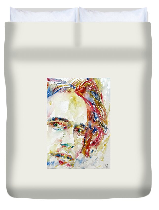 Jeff Duvet Cover featuring the painting Jeff Buckley Watercolor Portrait.2 by Fabrizio Cassetta