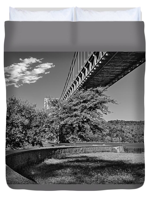 Autumn Duvet Cover featuring the photograph Jeffrey's Hook Lighthouse Hook Lighthouse BW by Susan Candelario