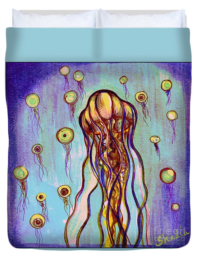 Jelly Fish Duvet Cover featuring the painting Jelly Vision by Shadia Derbyshire