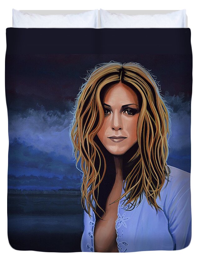 Jennifer Aniston Duvet Cover featuring the painting Jennifer Aniston Painting by Paul Meijering
