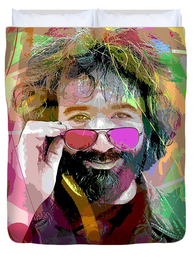 Pop Art Duvet Cover featuring the painting Jerry Garcia Art by David Lloyd Glover
