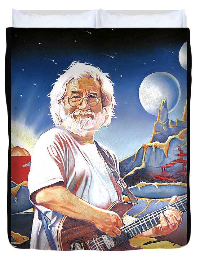 Jerry Garcia Duvet Cover featuring the drawing Jerry garcia Live at the Mars Hotel by Joshua Morton