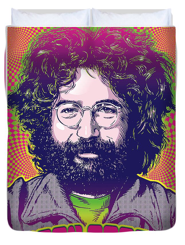 Truckin Duvet Cover featuring the digital art Jerry Garcia Pop Art by Jim Zahniser
