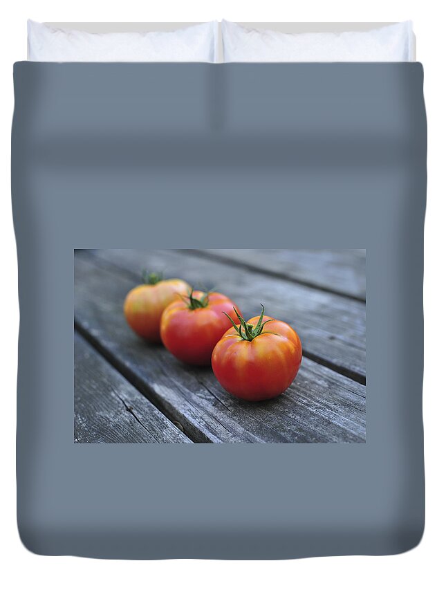 Jersey Tomatoes Duvet Cover featuring the photograph Jersey Tomatoes by Terry DeLuco