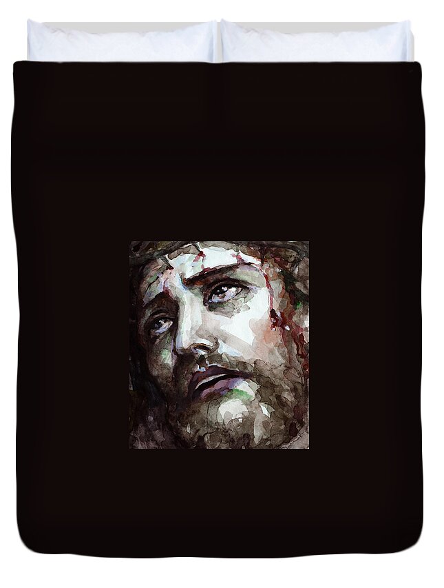 Jesus Duvet Cover featuring the painting Jesus Suffering by Laur Iduc