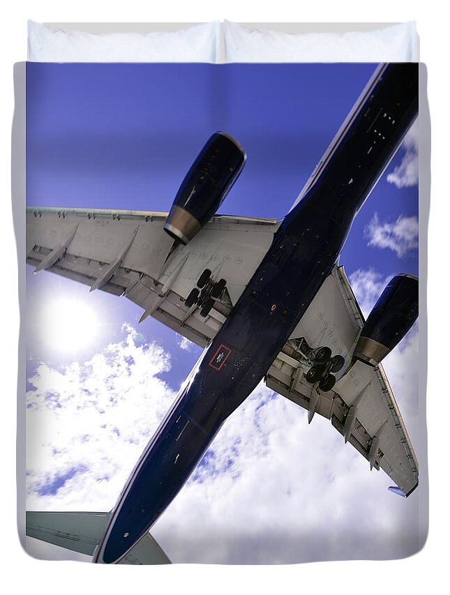 St Martin - Airplanes Duvet Cover featuring the photograph Jet Under Belly 2 by Matt Swinden