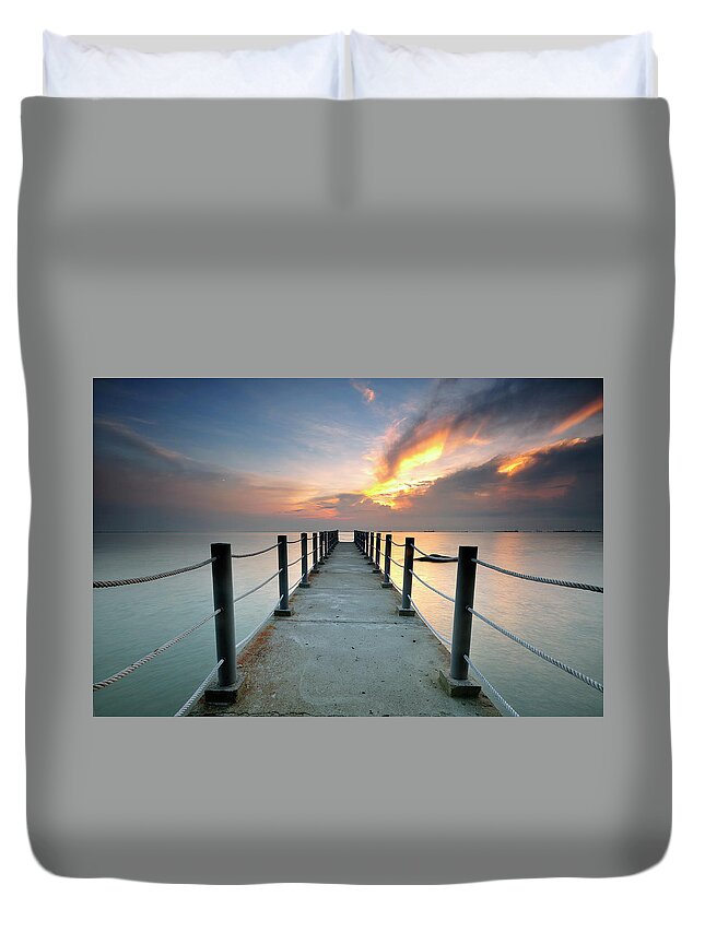 Tranquility Duvet Cover featuring the photograph Jetty by Shahrulnizamks