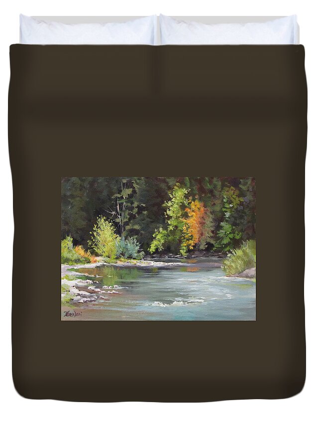 River Duvet Cover featuring the painting Jewels by Karen Ilari