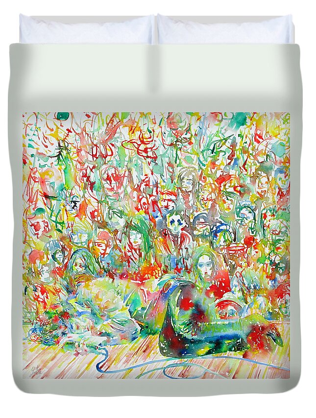 Doors Duvet Cover featuring the painting Jim Morrison Live On Stage.2 by Fabrizio Cassetta