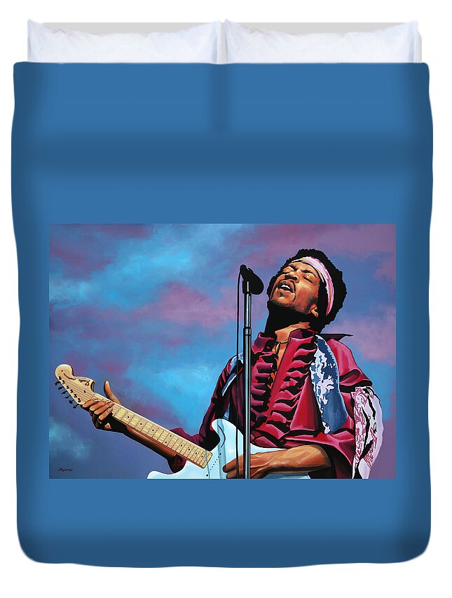 Jimi Hendrix Duvet Cover featuring the painting Jimi Hendrix 2 by Paul Meijering