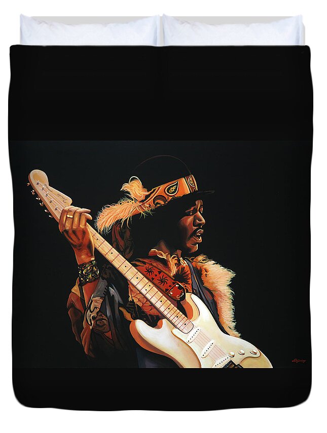 Jimi Hendrix Duvet Cover featuring the painting Jimi Hendrix 3 by Paul Meijering