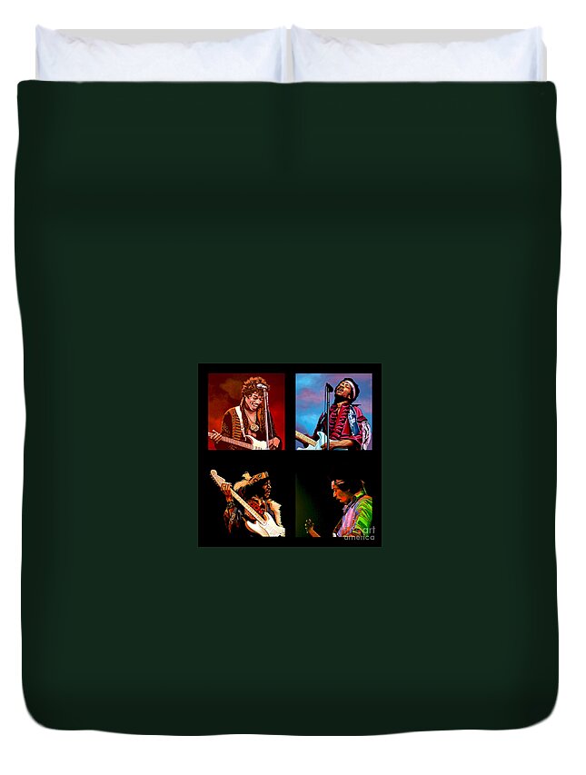 Jimi Hendrix Duvet Cover featuring the painting Jimi Hendrix Collection by Paul Meijering