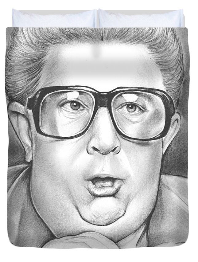 Celebrities Duvet Cover featuring the drawing Jiminy Glick by Greg Joens