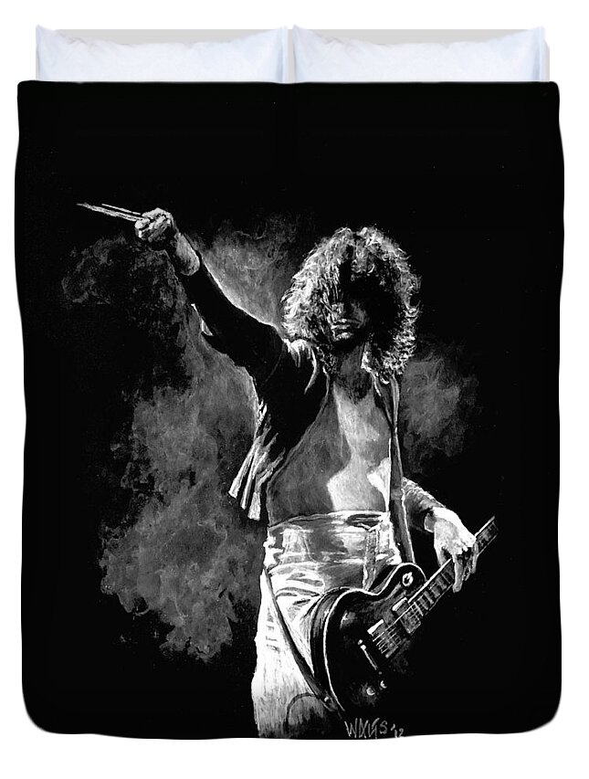 Jimmy Page Duvet Cover featuring the painting Jimmy Page by William Walts
