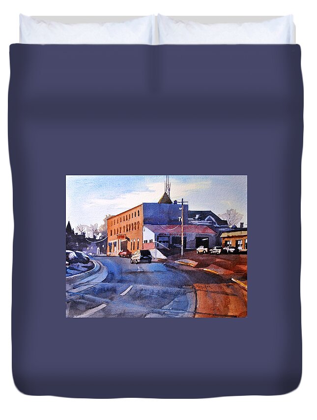 Joe Duvet Cover featuring the painting Joes Body Shop by Spencer Meagher