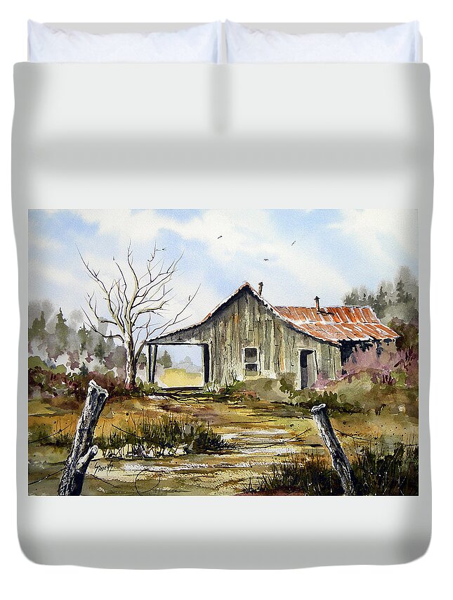 Shack Duvet Cover featuring the painting Joe's Place by Sam Sidders